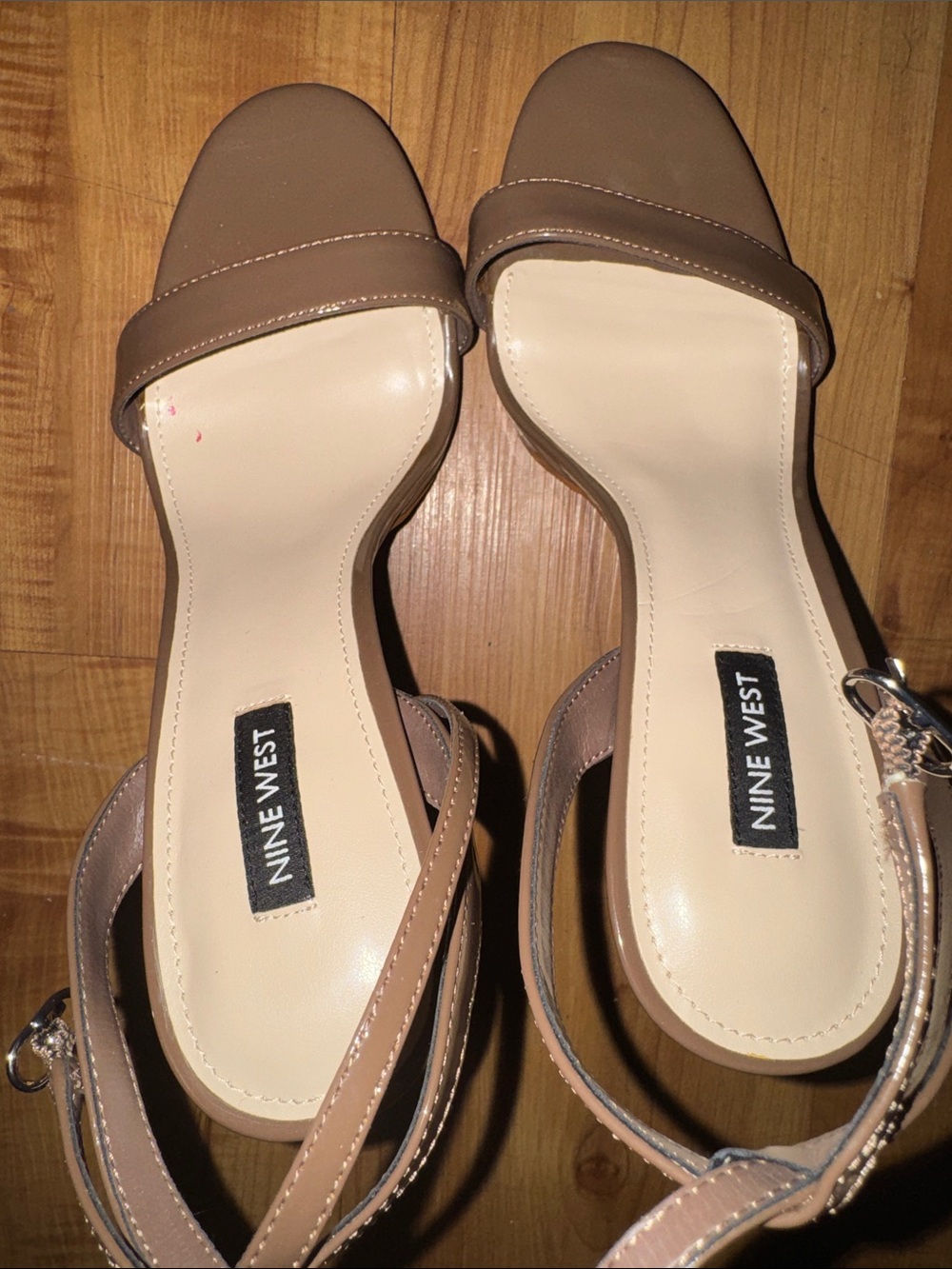 Nine West Taupe Brown Open-Toe Ankle Strap Heels(12)